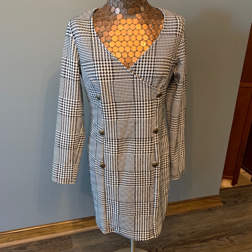 Fashion Nova Houndstooth Longsleeve Dress XL